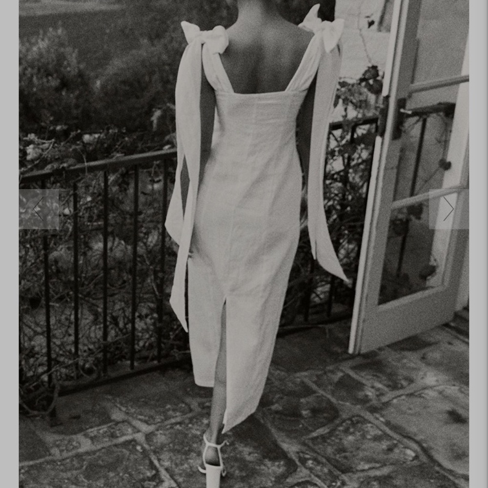 Worn once- like new DISSH LINEN dress white bow midi linen dress $185 size 4 - Picture 3 of 7